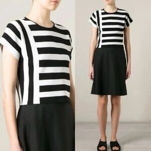 Theory Seblyn B Prosecco Black and White Short Sleeve Knit Top M